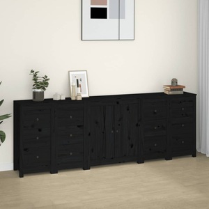 vidaXL, vidaXL Sideboard Schwarz 230x35x80 cm Massivholz Kiefer