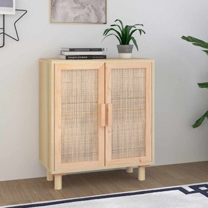 vidaXL, vidaXL Sideboard Braun 60x30x70 cm Massivholz Kiefer und Natur-Rattan