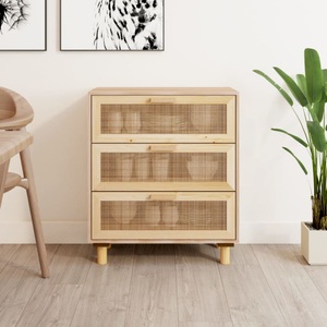 vidaXL, vidaXL Sideboard Braun 60x30x70 cm Massivholz Kiefer und Natur-Rattan