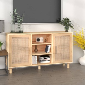 vidaXL, vidaXL Sideboard Braun 105x30x60 cm Massivholz Kiefer und Natur-Rattan