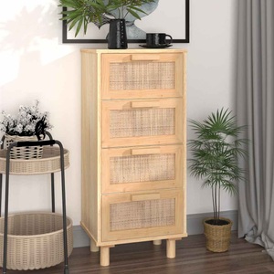 vidaXL, vidaXL Sideboard Braun 40x30x90 cm Massivholz Kiefer und Natur-Rattan