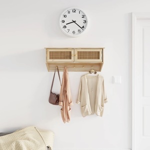 vidaXL, vidaXL Wandgarderobe Braun Holzwerkstoff und Rattan Natur, 