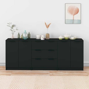 vidaXL, vidaXL 3-tlg. Sideboard-Set Schwarz Holzwerkstoff