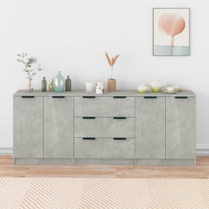 vidaXL, vidaXL 3-tlg. Sideboard-Set Betongrau Holzwerkstoff