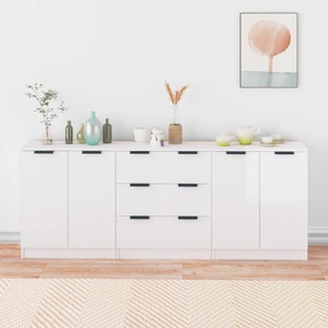 vidaXL, vidaXL 3-tlg. Sideboard-Set Hochglanz-Weiß Holzwerkstoff