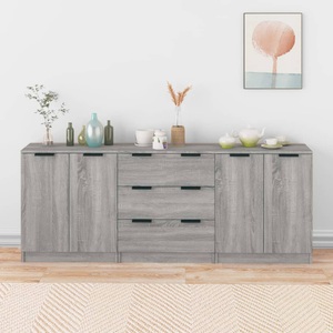 vidaXL, vidaXL 3-tlg. Sideboard Grau Sonoma Eiche-Optik Holzwerkstoff