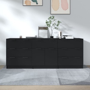 vidaXL, vidaXL 3-tlg. Sideboard Schwarz Holzwerkstoff