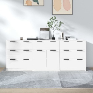 vidaXL, vidaXL 3-tlg. Sideboard Hochglanz-Weiß Holzwerkstoff