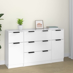 vidaXL, vidaXL 3-tlg. Sideboard-Set Hochglanz-Weiß Holzwerkstoff