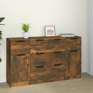 vidaXL, vidaXL 3-tlg. Sideboard-Set Räuchereiche Holzwerkstoff