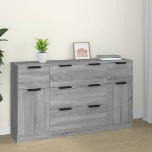 vidaXL, vidaXL 3-tlg. Sideboard-Set Grau Sonoma Holzwerkstoff