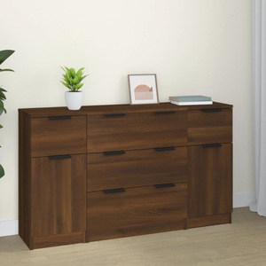 vidaXL, vidaXL 3-tlg. Sideboard-Set Braun Eichen-Optik Holzwerkstoff