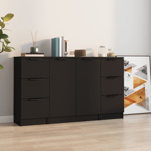 vidaXL, vidaXL Sideboards 3 Stk. Schwarz Holzwerkstoff
