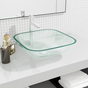 vidaXL, vidaXL Waschbecken Glas 42x42x14 cm Transparent, vidaXL Waschbecken Glas 42x42x14 cm Transparent