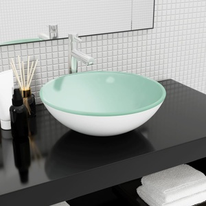 vidaXL, vidaXL Waschbecken Hartglas 42x14 cm Weiß, vidaXL Waschbecken Hartglas 42x14 cm Weiß
