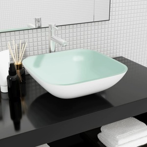 vidaXL, vidaXL Waschbecken Glas 42x42x14 cm Weiß, vidaXL Waschbecken Glas 42x42x14 cm Weiß