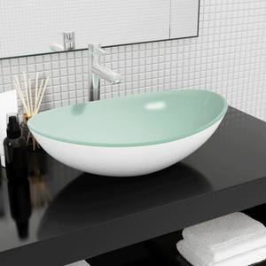 vidaXL, vidaXL Waschbecken Hartglas 54,5x35x15,5 cm Weiß, vidaXL Waschbecken Hartglas 54,5x35x15,5 cm Weiß