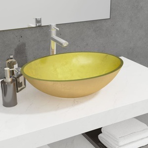 vidaXL, vidaXL Waschbecken Glas 50x37x14 cm Gold, vidaXL Waschbecken Glas 50x37x14 cm Gold