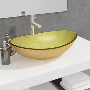 vidaXL, vidaXL Waschbecken Hartglas 54,5x35x15,5 cm Golden, vidaXL Waschbecken Hartglas 54,5x35x15,5 cm Golden