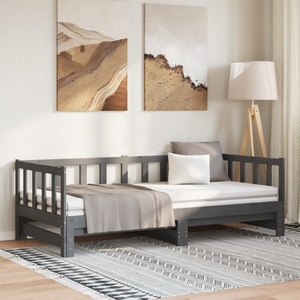 vidaXL, vidaXL Tagesbett Ausziehbar Grau 2x(90x190) cm Massivholz Kiefer, vidaXL Tagesbett Ausziehbar Grau 2x(90x190) cm Massivholz Kiefer
