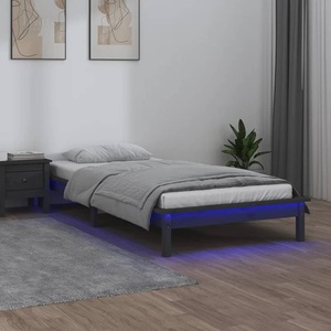 vidaXL Massivholzbett mit LEDs Grau 90x200 cm
