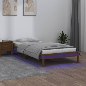 vidaXL, vidaXL Massivholzbett mit LEDs Honigbraun 90x200 cm