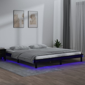 vidaXL Massivholzbett mit LEDs Schwarz 120x200 cm