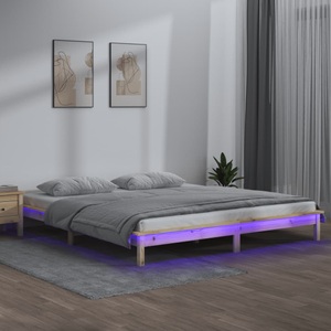 vidaXL, vidaXL Massivholzbett mit LEDs 150x200 cm 5FT King Size