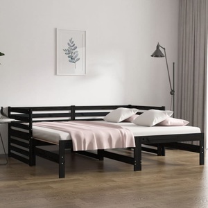 vidaXL, vidaXL Tagesbett Ausziehbar Schwarz 2x(80x200) cm Massivholz Kiefer