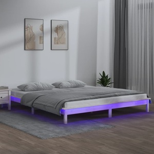 vidaXL, vidaXL Massivholzbett mit LEDs Weiß 160x200 cm, vidaXL Massivholzbett mit LED-Beleuchtung Weiß 160x200 cm