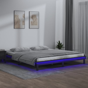 vidaXL, vidaXL Massivholzbett mit LEDs Grau 160x200 cm
