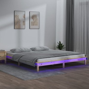 vidaXL, vidaXL Massivholzbett mit LEDs 200x200 cm