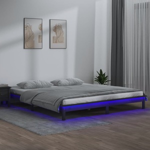vidaXL, vidaXL Massivholzbett mit LEDs Grau 200x200 cm