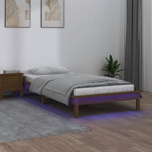 vidaXL Massivholzbett mit LEDs Honigbraun 75x190 cm 2FT6 Small Single