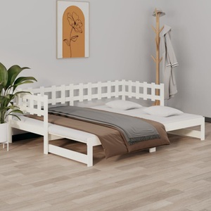 vidaXL, vidaXL Tagesbett Ausziehbar Weiß 2x(80x200) cm Massivholz Kiefer
