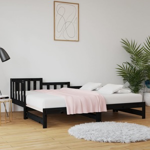 vidaXL, vidaXL Tagesbett Ausziehbar Schwarz 2x(90x200) cm Massivholz Kiefer