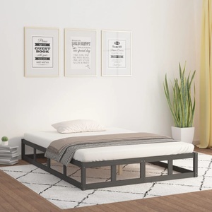 vidaXL Massivholzbett Grau 135x190 cm 4FT6 Double