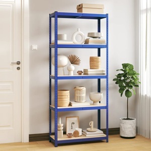 vidaXL, vidaXL Lagerregal mit 5 Böden Blau Stahl & Holzwerkstoff, vidaXL Lagerregal mit 5 Böden Blau Stahl & Holzwerkstoff