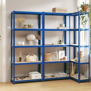 vidaXL, vidaXL Regale mit 5 Böden 3 Stk. Blau Stahl & Holzwerkstoff