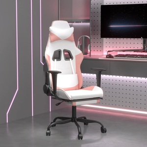 vidaXL, vidaXL Gaming-Stuhl mit Massage & Fußstütze Weiß und Rosa Kunstleder, vidaXL Gaming-Stuhl mit Massage & Fußstütze Weiß und Rosa Kunstleder
