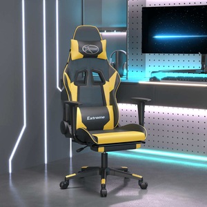 vidaXL, vidaXL Gaming-Stuhl mit Massage & Fußstütze Schwarz Golden Kunstleder, vidaXL Gaming-Stuhl mit Massage & Fußstütze Schwarz Golden Kunstleder