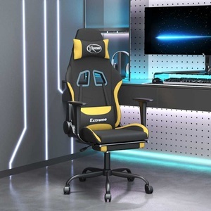 vidaXL, vidaXL Gaming-Stuhl mit Massage & Fußstütze Schwarz und Gelb Stoff, vidaXL Gaming-Stuhl mit Massage & Fußstütze Schwarz und Gelb Stoff