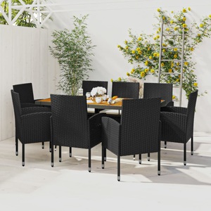 vidaXL, vidaXL 9-tlg. Garten-Essgruppe Poly Rattan Schwarz, 