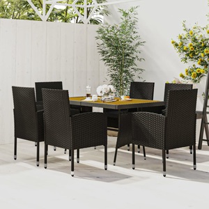vidaXL, vidaXL 7-tlg. Garten-Essgruppe Poly Rattan Schwarz, 