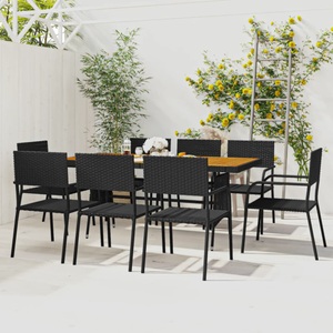 vidaXL, vidaXL 9-tlg. Garten-Essgruppe Poly Rattan Schwarz, 
