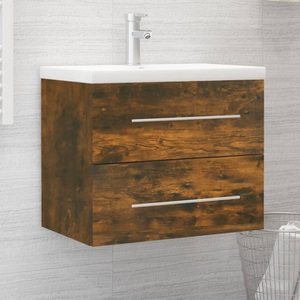 vidaXL, vidaXL Waschbeckenschrank mit Einbaubecken Räuchereiche Holzwerkstoff, vidaXL Waschbeckenschrank mit Einbaubecken Räuchereiche Holzwerkstoff
