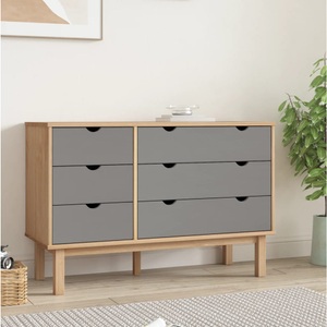 vidaXL, vidaXL Schubladenschrank OTTA Braun&Grau 113,5x39,5x73 cm Massivholz, vidaXL Schubladenschrank OTTA Braun & Grau 111x43x73,5 cm Massivholz