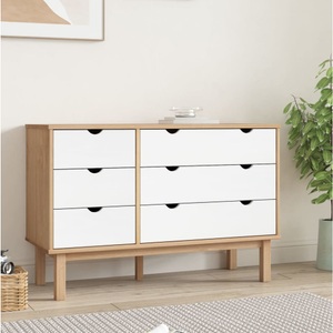 vidaXL, vidaXL Schubladenschrank OTTA Braun&Weiß 113,5x39,5x73 cm Massivholz, vidaXL Schubladenschrank OTTA Braun & Weiß 111x43x73,5 cm Massivholz