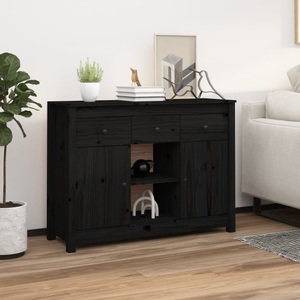vidaXL, vidaXL Sideboard Schwarz 100x35x74,5 cm Massivholz Kiefer, vidaXL Sideboard Schwarz 100x35x74,5 cm Massivholz Kiefer