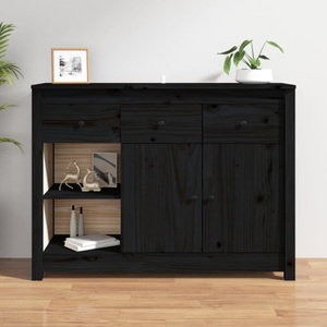 vidaXL, vidaXL Sideboard Schwarz 100x35x74 cm Massivholz Kiefer, vidaXL Sideboard Schwarz 100x35x74 cm Massivholz Kiefer